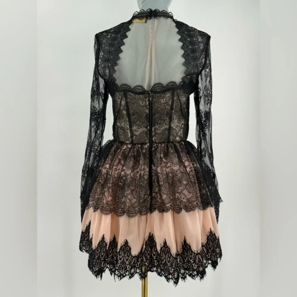 🆕 BRONX & BANCO 🧿 NWOT Daphne Illusion Lace Long Sleeve Mini Dress, Sz M US 6 - Picture 7 of 13